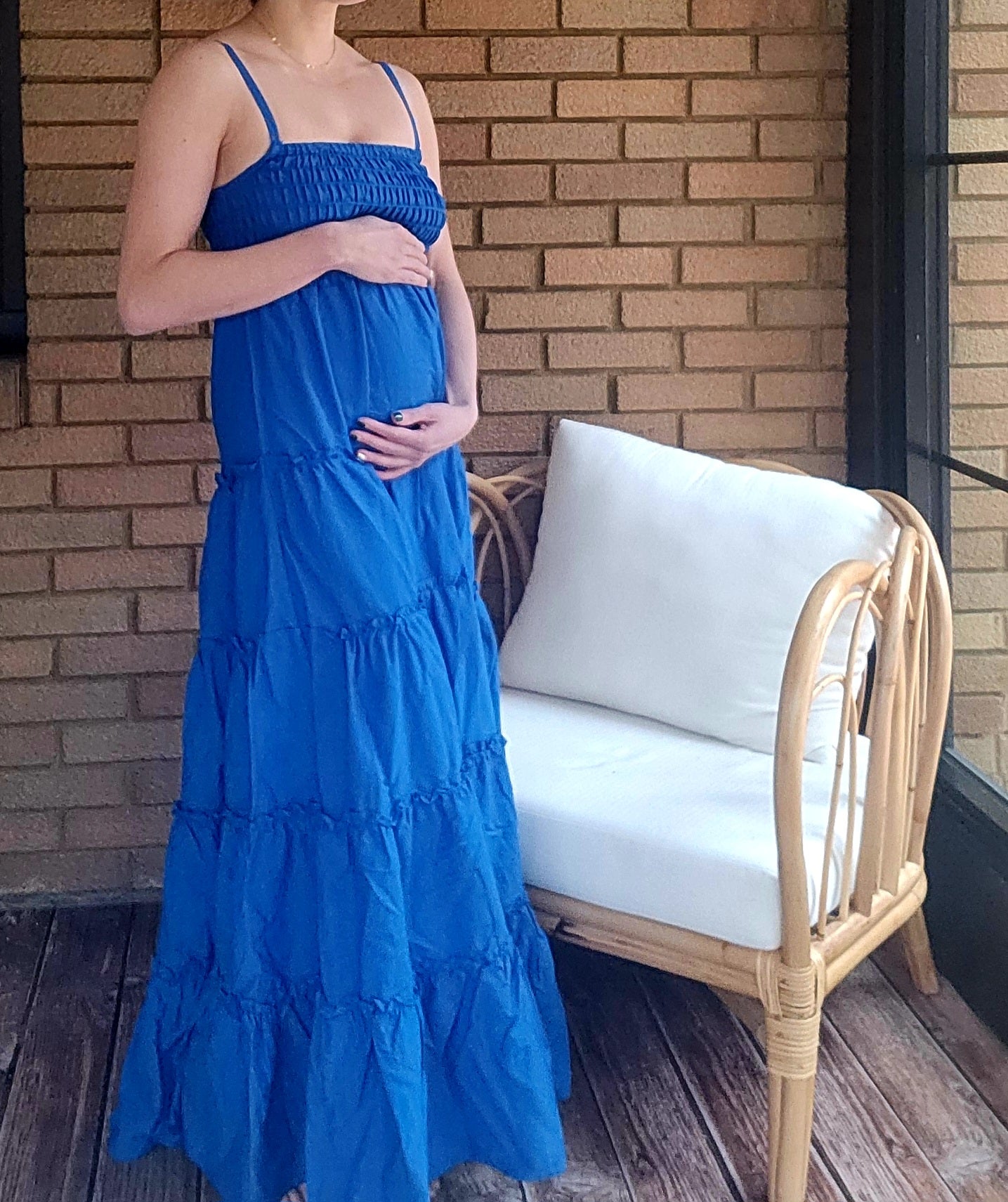 Liv Cotton Smocked Tiered Cami Maternity Maxi